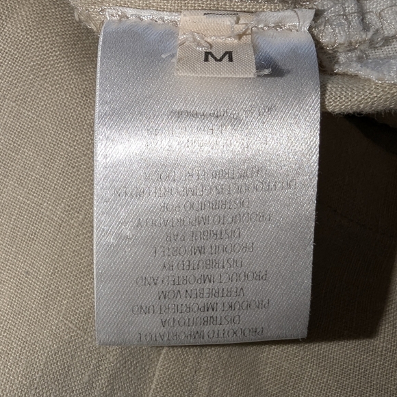 LE TRICOT PERUGIA Women's Medium Shirt 100%  Linen Tan White Color Block Top - Picture 6 of 6